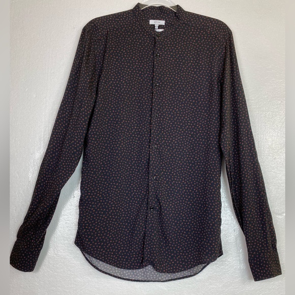 Reiss Black & Red Polka Dot Roses Slim Fit Long Sleeve Shirt Small Boho Goth Y2K - Picture 1 of 9